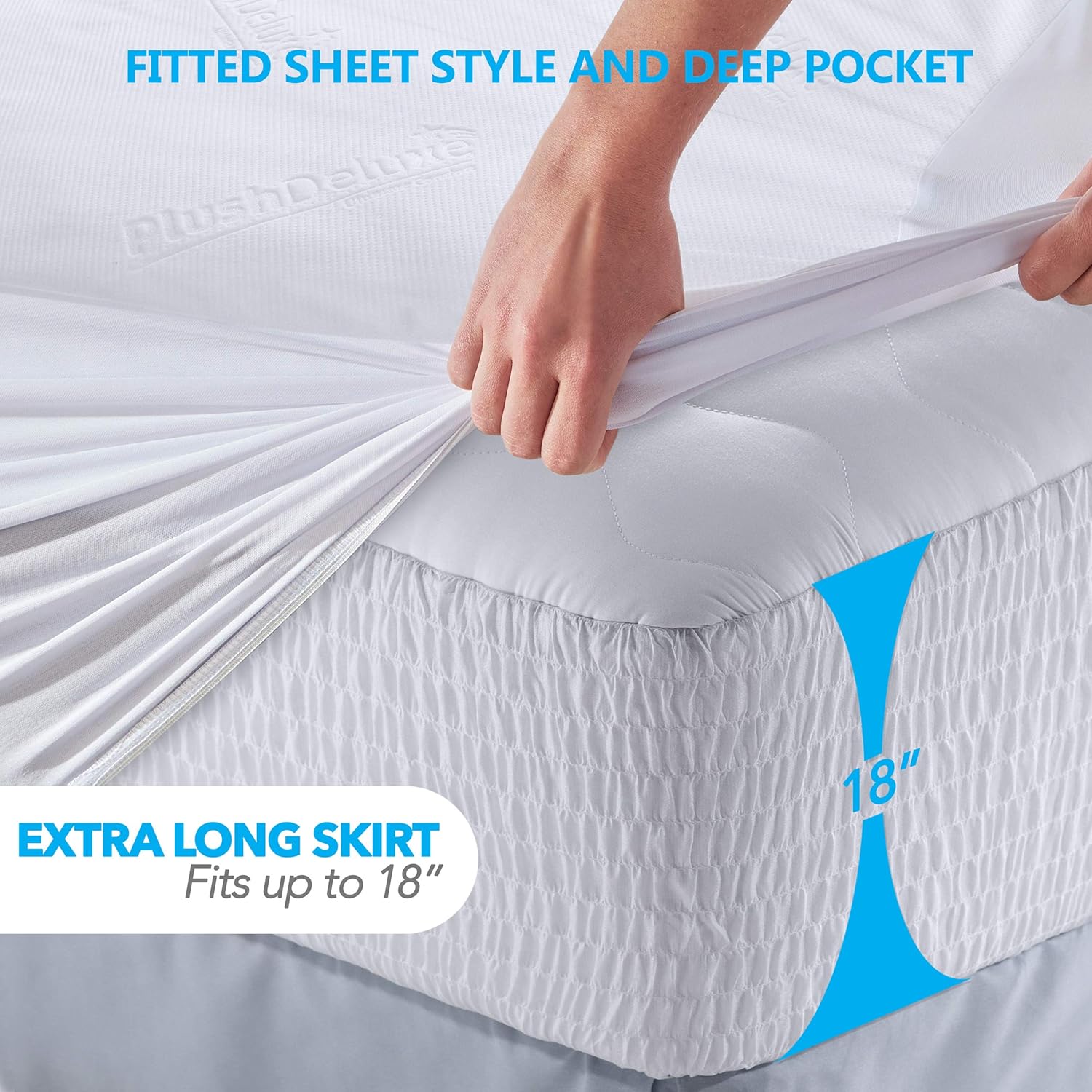 PlushDeluxe Premium Bamboo Mattress Protector – Queen Size, Waterproof, & Ultra Soft Breathable Noiseless Washable Bed Mattress Cover for Comfort & Protection