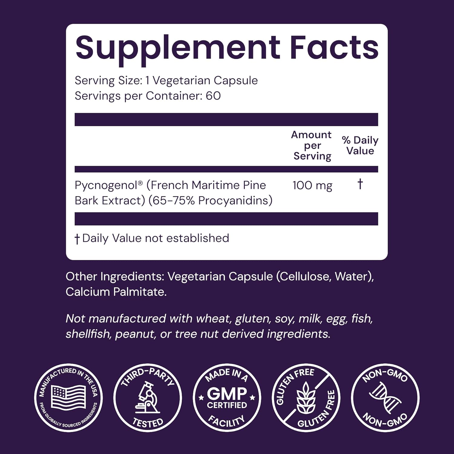 Healthy Origins Pycnogenol Pine Bark 100 mg, 60 Veggie Caps