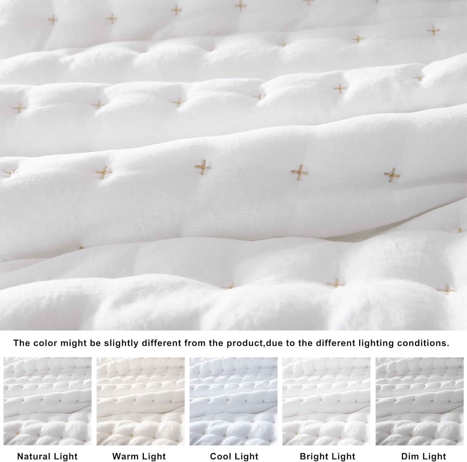 WDCOZY White Queen Size Quilt Bedding Sets with Pillow Shams Lightweight Soft Bedspread Coverlet Quilted Blanket Thin Comforter Bed Cover All Season Summer Spring 3 Pieces 90x90 inches