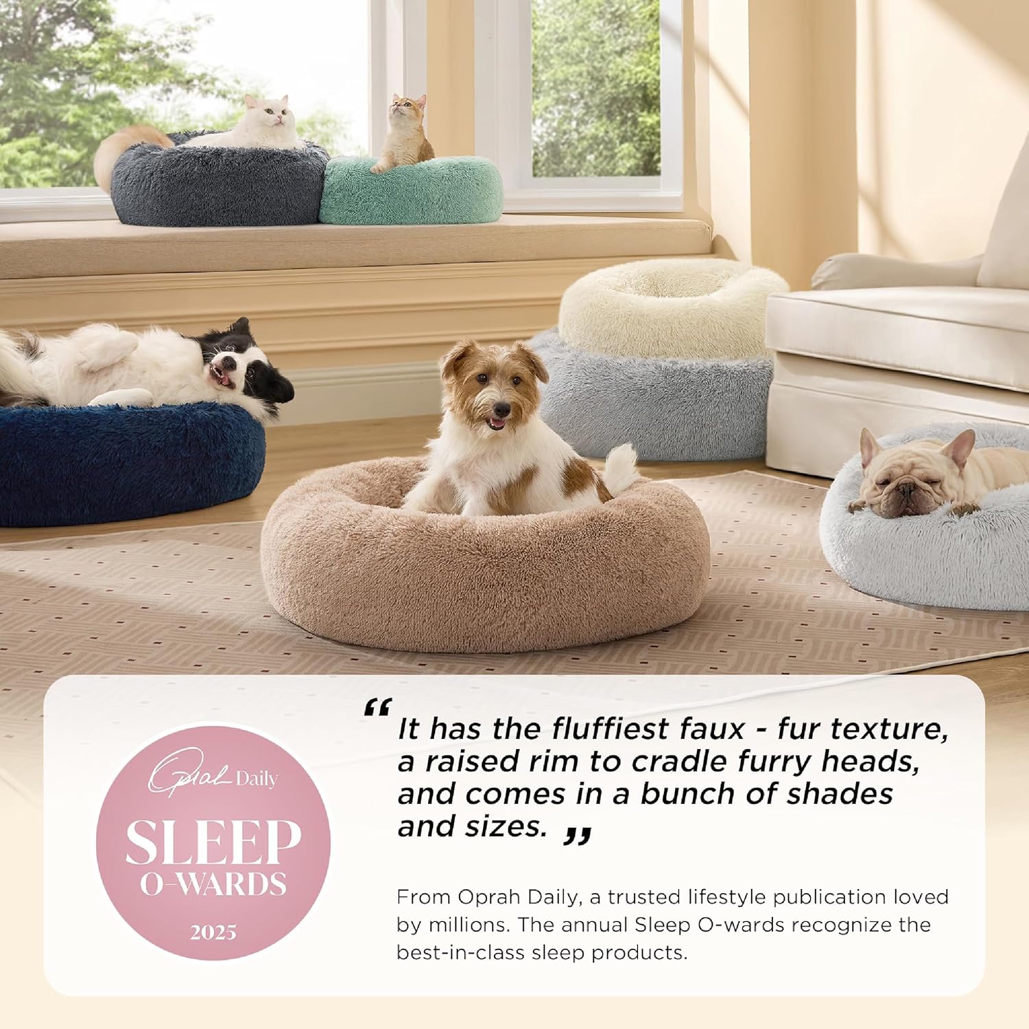 Bedsure Calming Dog Bed for Medium Large Dogs - Donut Washable Large Pet Bed 33 inches Anti-Slip Round Fluffy Plush Faux Fur Dog Bed Dark Grey