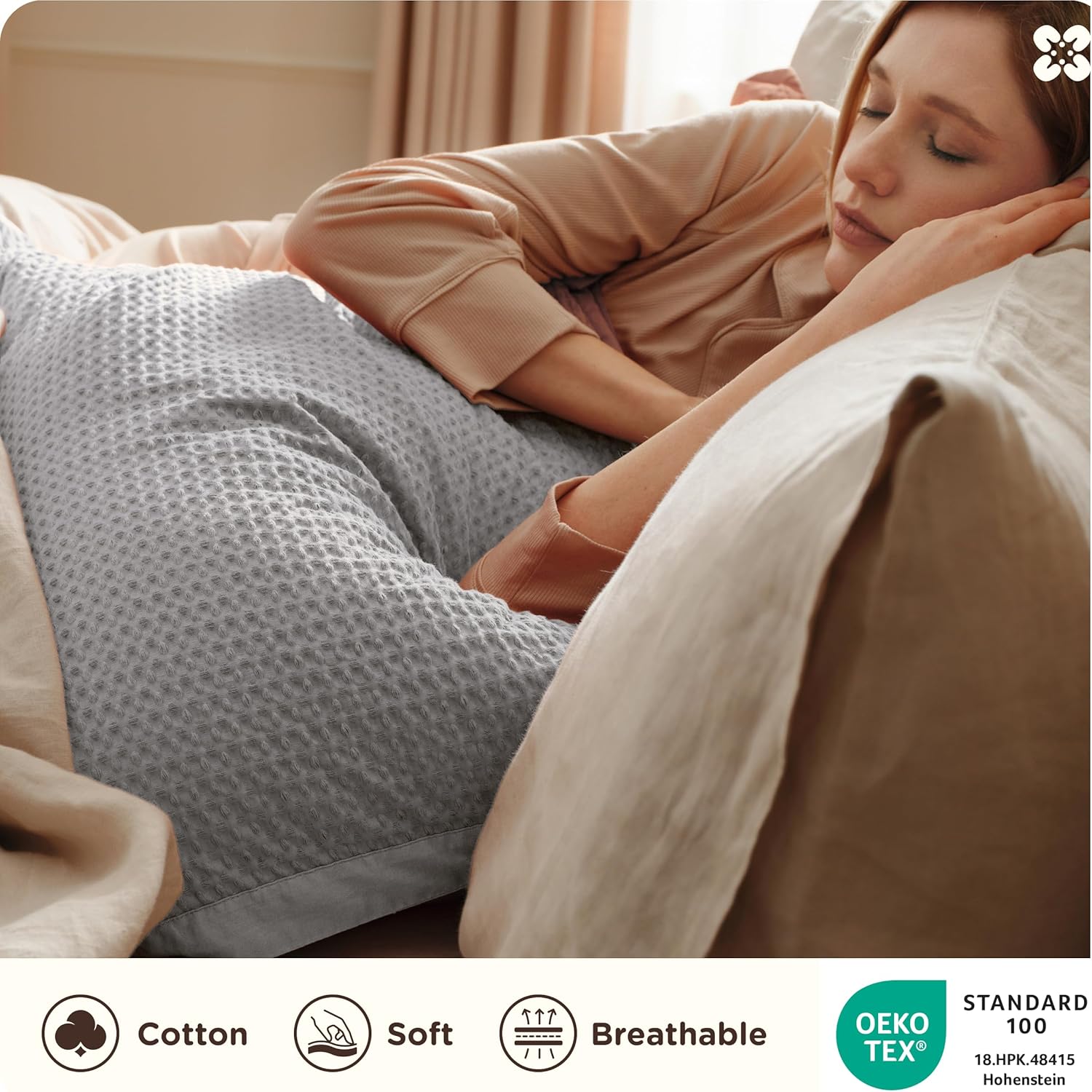 Bedsure Cotton Duvet Cover Queen - 100% Cotton Waffle Weave Grey Duvet Cover Queen Size PureWoven Breathable Bedding Set for All Season 3 Pieces 90"x90"