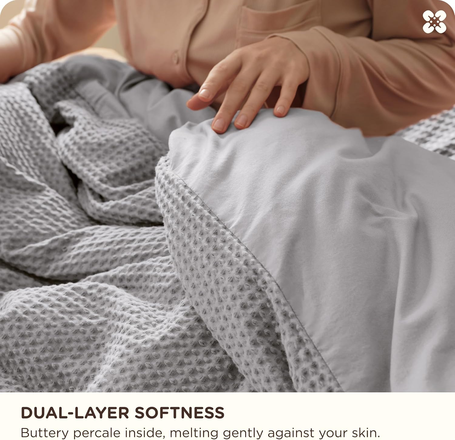 Bedsure Cotton Duvet Cover Queen - 100% Cotton Waffle Weave Grey Duvet Cover Queen Size PureWoven Breathable Bedding Set for All Season 3 Pieces 90"x90"