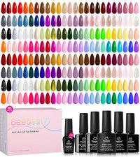 Beetles Gel Nail Polish Set - Chroma Dreams 100 Colors Rainbow Gel Polish Collection with 5 Pcs Base & Top Coat Pink Blue Orange Purple Bright Pastel Shades Soak Off UV LED Nail Art Kit for Women