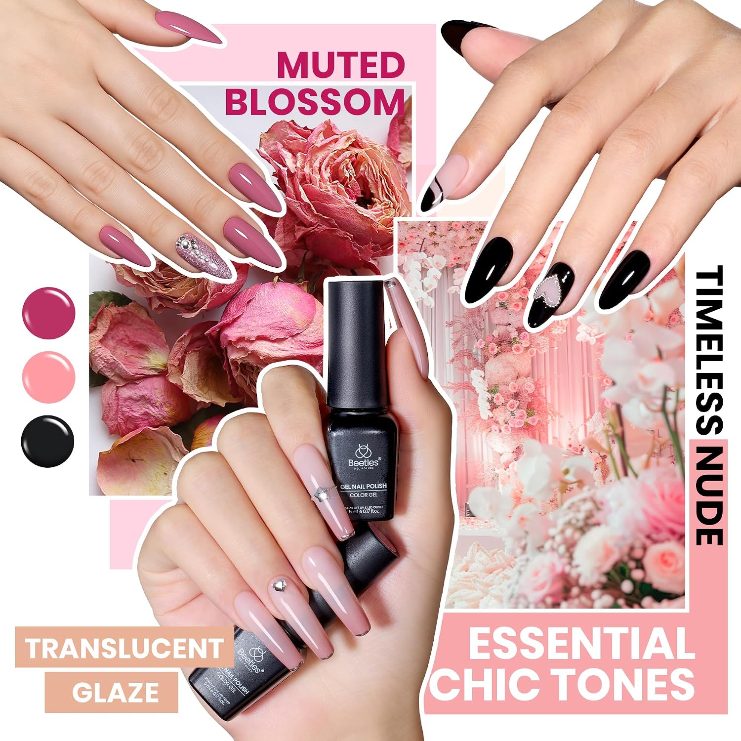 Beetles Gel Nail Polish Set - Chroma Dreams 100 Colors Rainbow Gel Polish Collection with 5 Pcs Base & Top Coat Pink Blue Orange Purple Bright Pastel Shades Soak Off UV LED Nail Art Kit for Women
