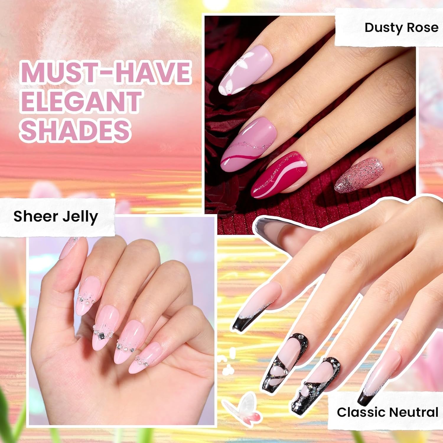 Beetles 110 PCS Gel Nail Polish Set 100 Colors Infinite Inspiration Gift Spree All Season Red Brown Green Black Gel Polish with 5Pcs Base Top Coat Soak off UV Gel for Manicure Lovers DIY at Home