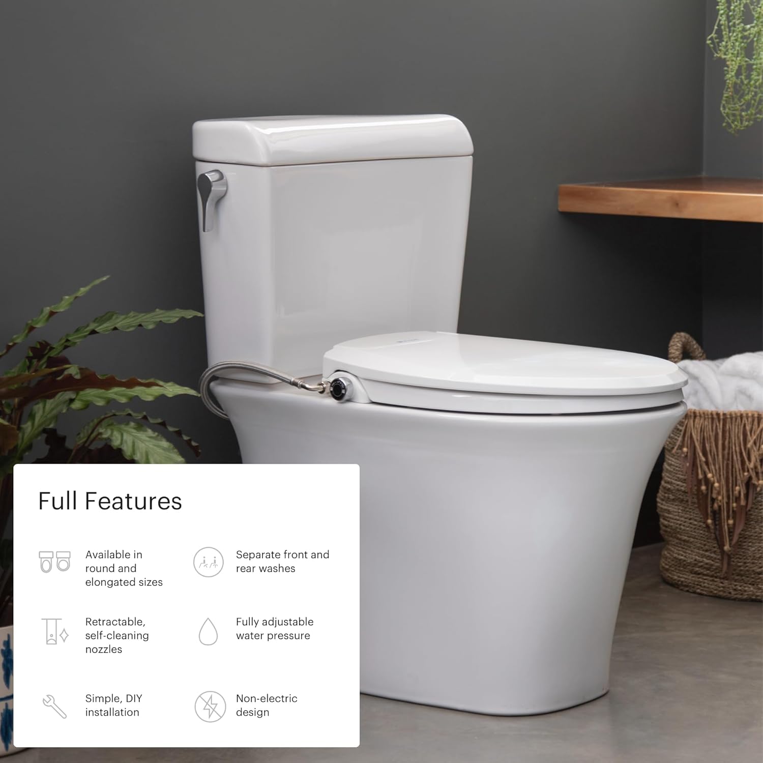Brondell Bidet Toilet Seat Non-Electric Swash Seat Fits Round Toilets White ‚Äì Dual Nozzle System Ambient Water Temperature ‚Äì Bidet with Easy Installation