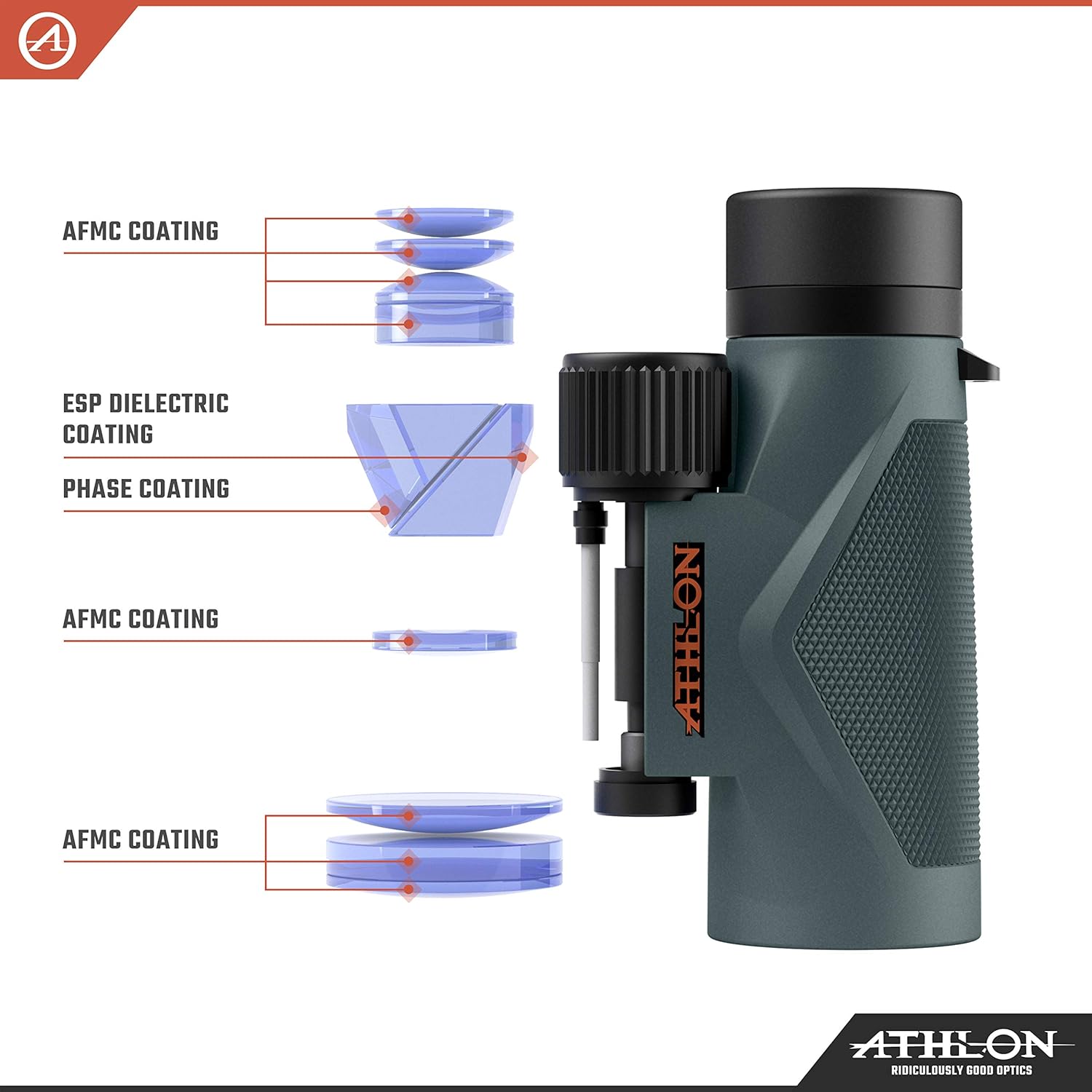 Athlon Optics 8x42 Midas UHD Gray Binoculars with ED Glass for Adults and Kids, High-Powered Binoculars for Hunting, Birdwatching,