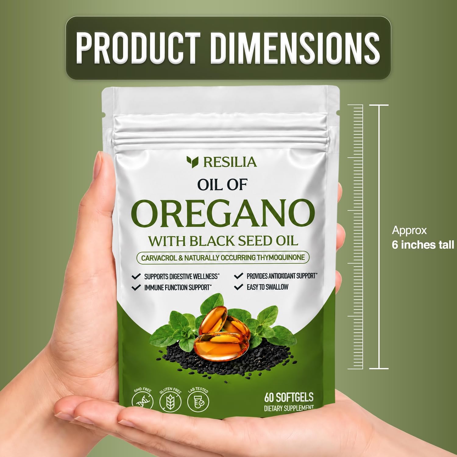 Resilia Softgels with Black Seed Oil – Premium Grade Oregano Oil Capsules for Immune & Digestive Support – Gluten-Free Softgels – Natural Herbal Wellness Supplement (60 Count)