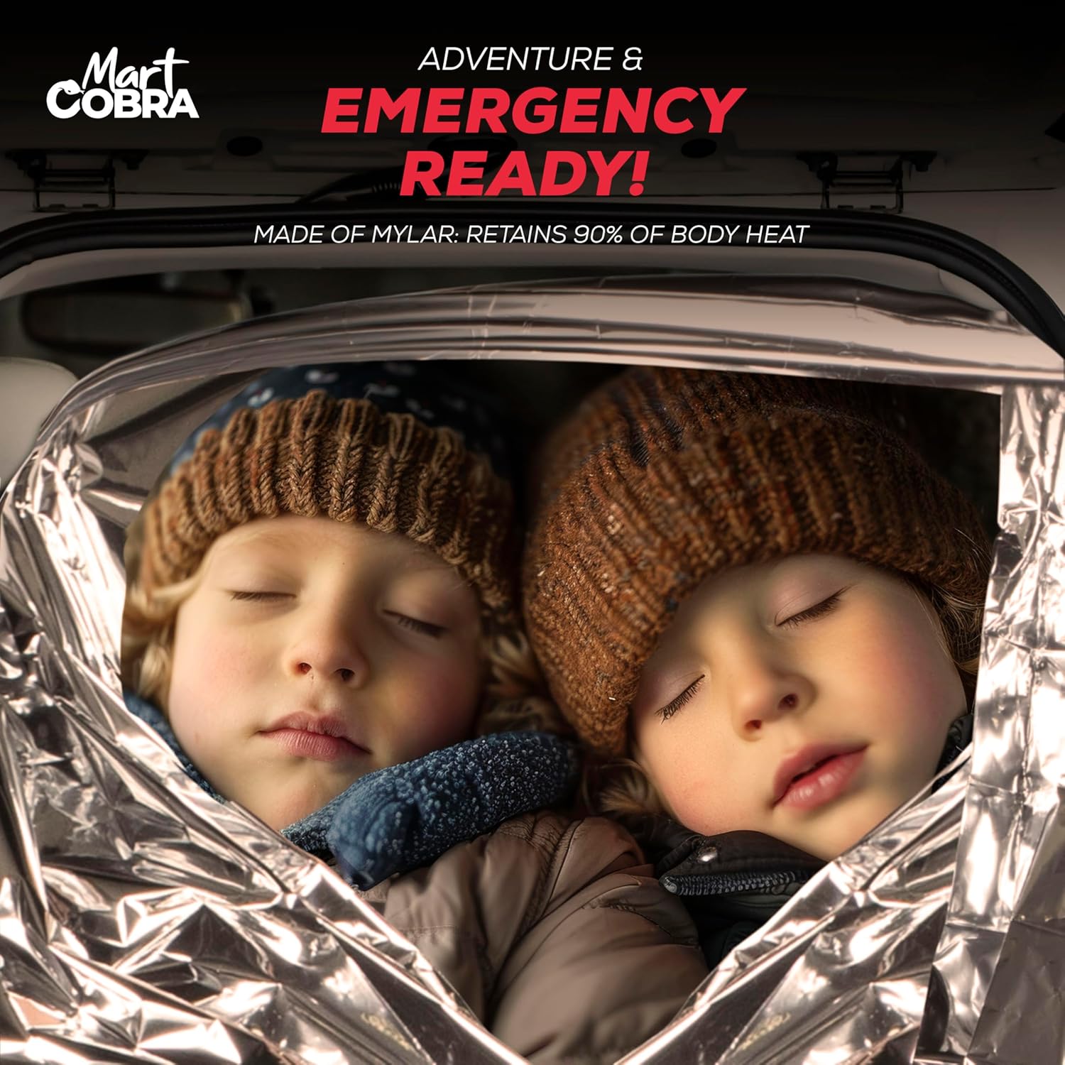 Mart Cobra Emergency Blanket 100-Pack | Reflective Thermal Blanket | Survival Gear | Lightweight Mylar Blankets | Retains 90% Body Heat | Essential for Camping First Aid Homeless Care Package Bulk
