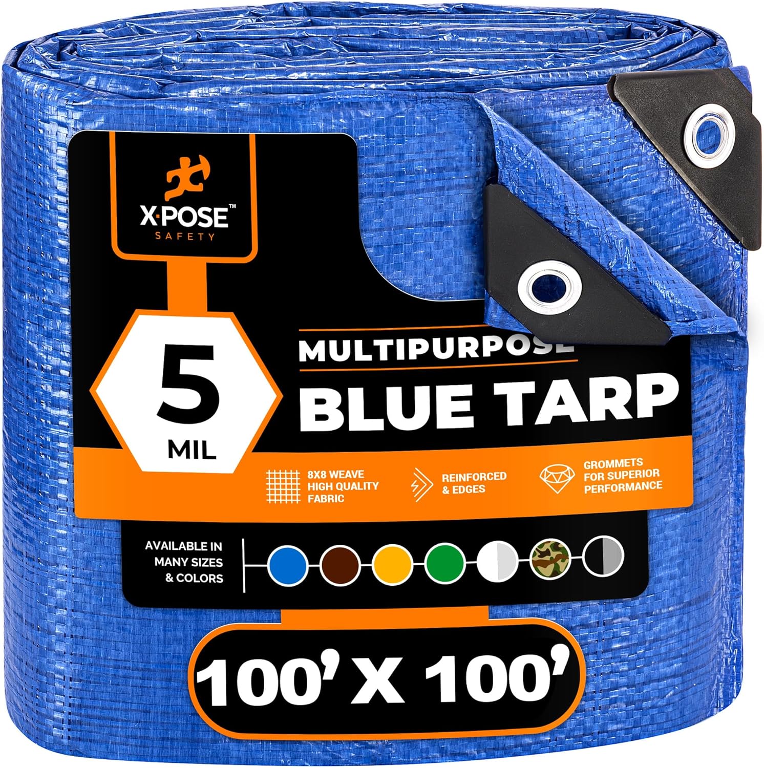 Better Blue Poly Tarp 100' x 100' - Multipurpose Protective Cover Lightweight Durable Waterproof Weather Proof - 5 Mil Thick Polyethylene - by Xpose Safety