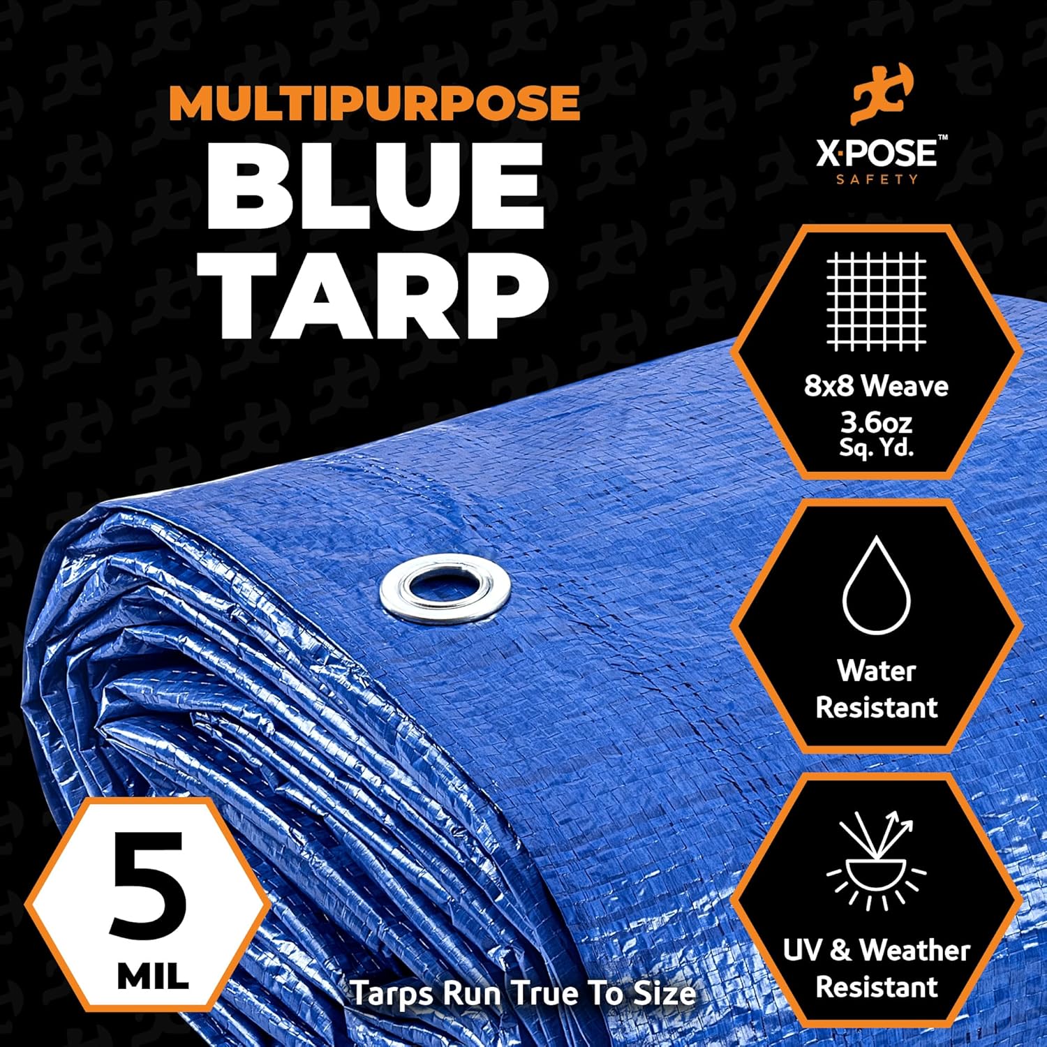 Better Blue Poly Tarp 100' x 100' - Multipurpose Protective Cover Lightweight Durable Waterproof Weather Proof - 5 Mil Thick Polyethylene - by Xpose Safety