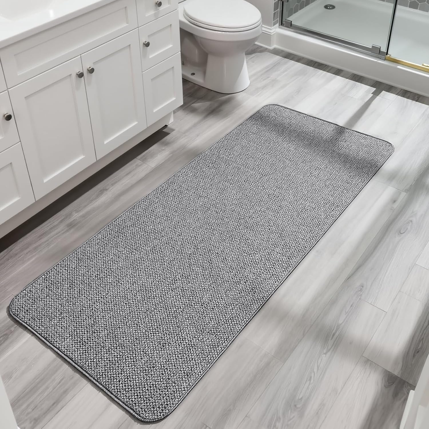Bosap Bath Mat Ultra Thin Bathroom Runner Rugs Large Bath Mats for Bathroom Quick Dry Non-Slip Machine Washable Low Pile Bath Rug Shower Outside Sink Home Decor Accessories.Grey 2'x5'Ôºà24x60inchÔºâ