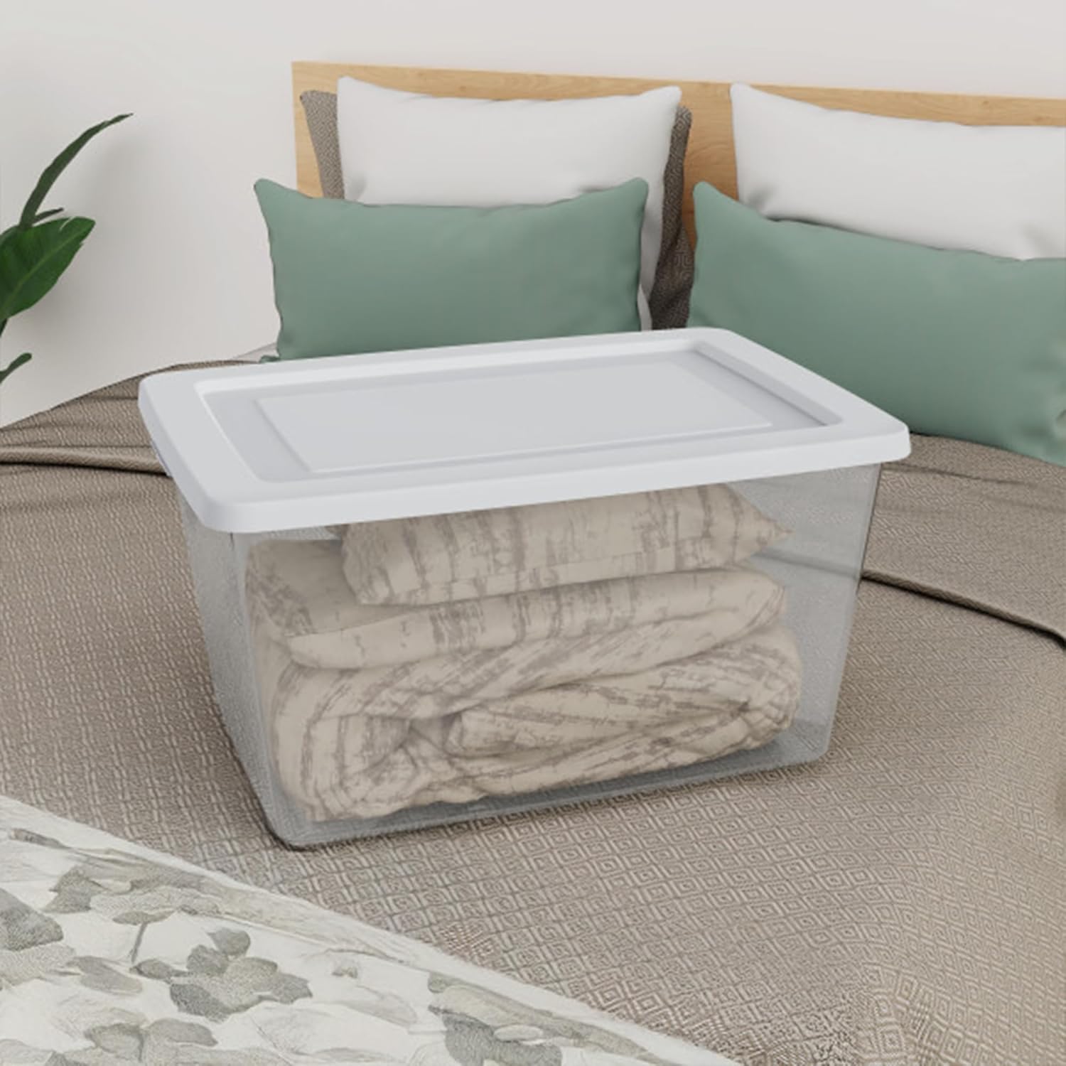 Sterilite 12-Pack Clear Storage Box Stackable Container Bins with Lids 58 Qt White ‚Äì Large Plastic Containers for Home Closet Bathroom Classroom and Office Organization