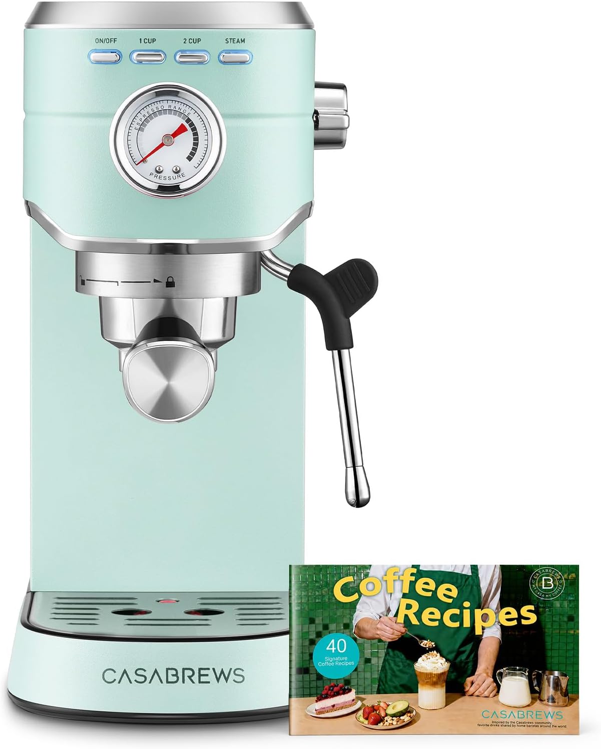 CASABREWS CM5418 Espresso Machine 20 Bar Compact Espresso Maker with Steam Milk Frother Stainless Steel Coffee Machine with 34oz Removable Water Tank for Cappuccino Latte Pastel Green