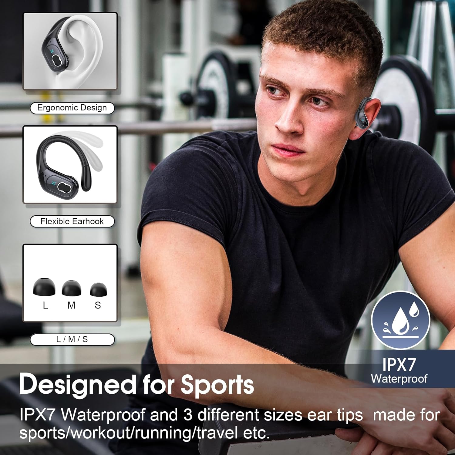 Wireless Earbuds 75hrs Bluetooth 5.4 Headphone Sport 2026 Bluetooth Earbuds Stereo Deep Bass Over Ear Bud with Earhooks ENC Noise Cancelling Mic IPX7 Waterproof Earphone for Gym/Running/Workout