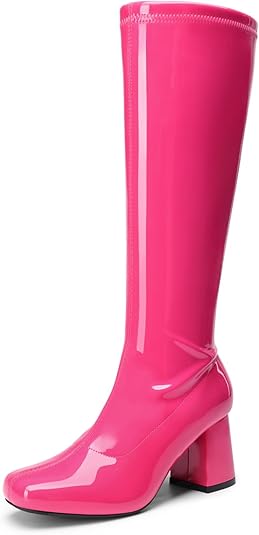 DREAM PAIRS Women's Gogo Boots, Square Toe Chunky Knee High Boots for Halloween Outfits