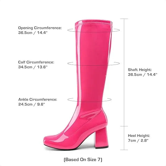 DREAM PAIRS Women's Gogo Boots, Square Toe Chunky Knee High Boots for Halloween Outfits