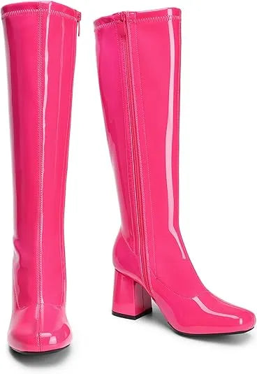 DREAM PAIRS Women's Gogo Boots, Square Toe Chunky Knee High Boots for Halloween Outfits