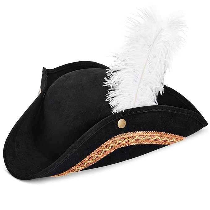 Juvale Pirate Hat Tricorn with Feather – Pirate Hats for Adults & Reenactment