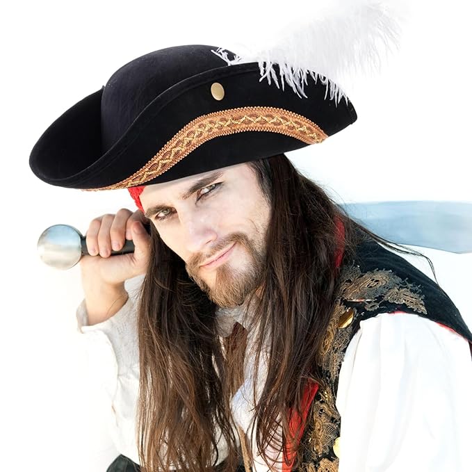 Juvale Pirate Hat Tricorn with Feather – Pirate Hats for Adults & Reenactment