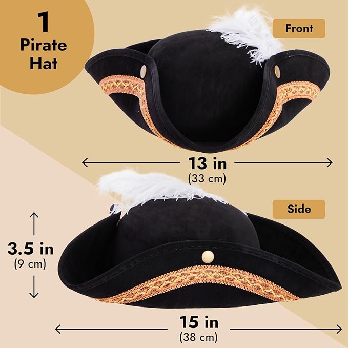 Juvale Pirate Hat Tricorn with Feather – Pirate Hats for Adults & Reenactment