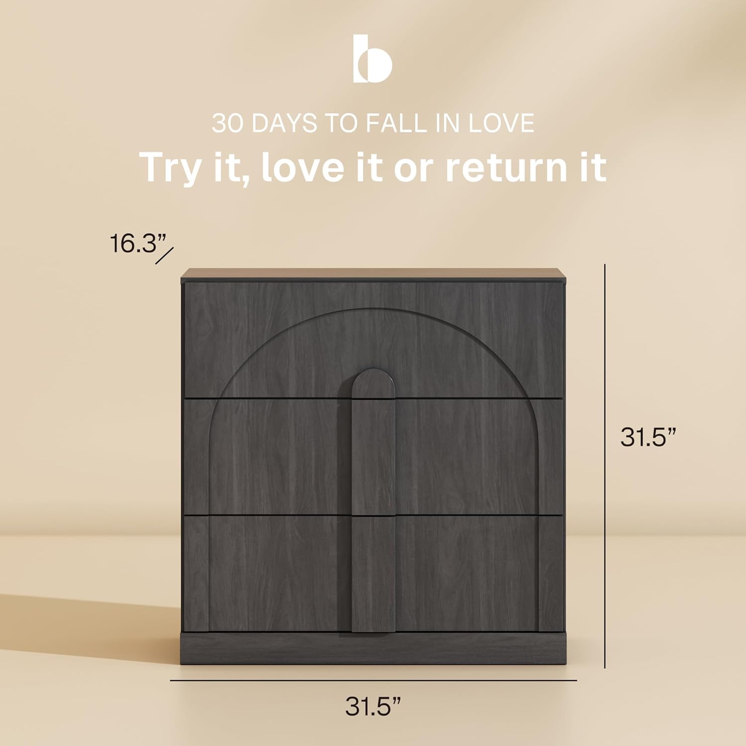 BELLEZE Sideboard Cabinet with 3 Drawers Set of 4 Modern Wood Buffet Cabinet with Arc Design Large Fluted Sideboard with Storage for Dining Room Living Room Entryway Ebony