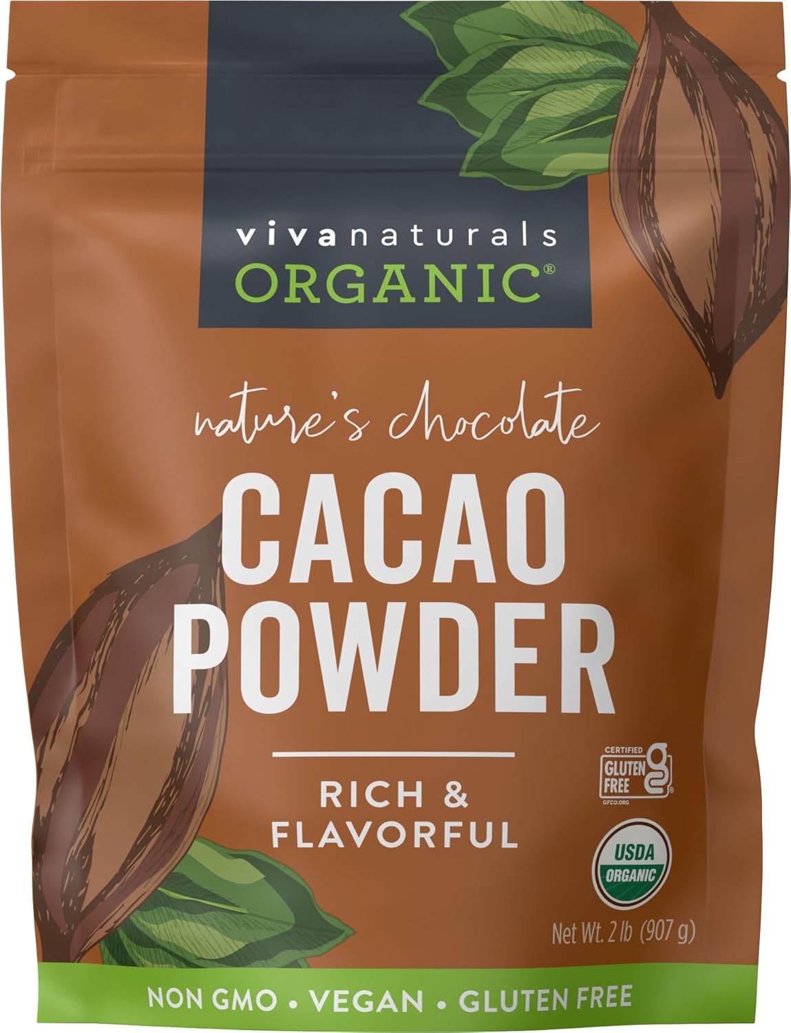 Organic Cacao Powder Unsweetened 2 lb (907 g) ‚Äì Rich Dark Chocolate Flavor Perfect for Baking Smoothies & Hot Chocolate ‚Äì Vegan Keto Paleo Non-GMO & Gluten-Free Cocoa Powder