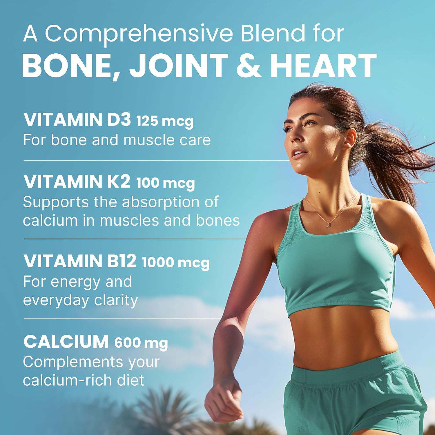4-in-1 Calcium Supplements for Women & Men - Calcium Citrate with D3 K2 Vitamin 5000 IU - Calcium 600mg with Vitamin D3 K2 - Everyday Vitality Supplement - Vegan-Friendly, Gluten-Free (120 Capsules)