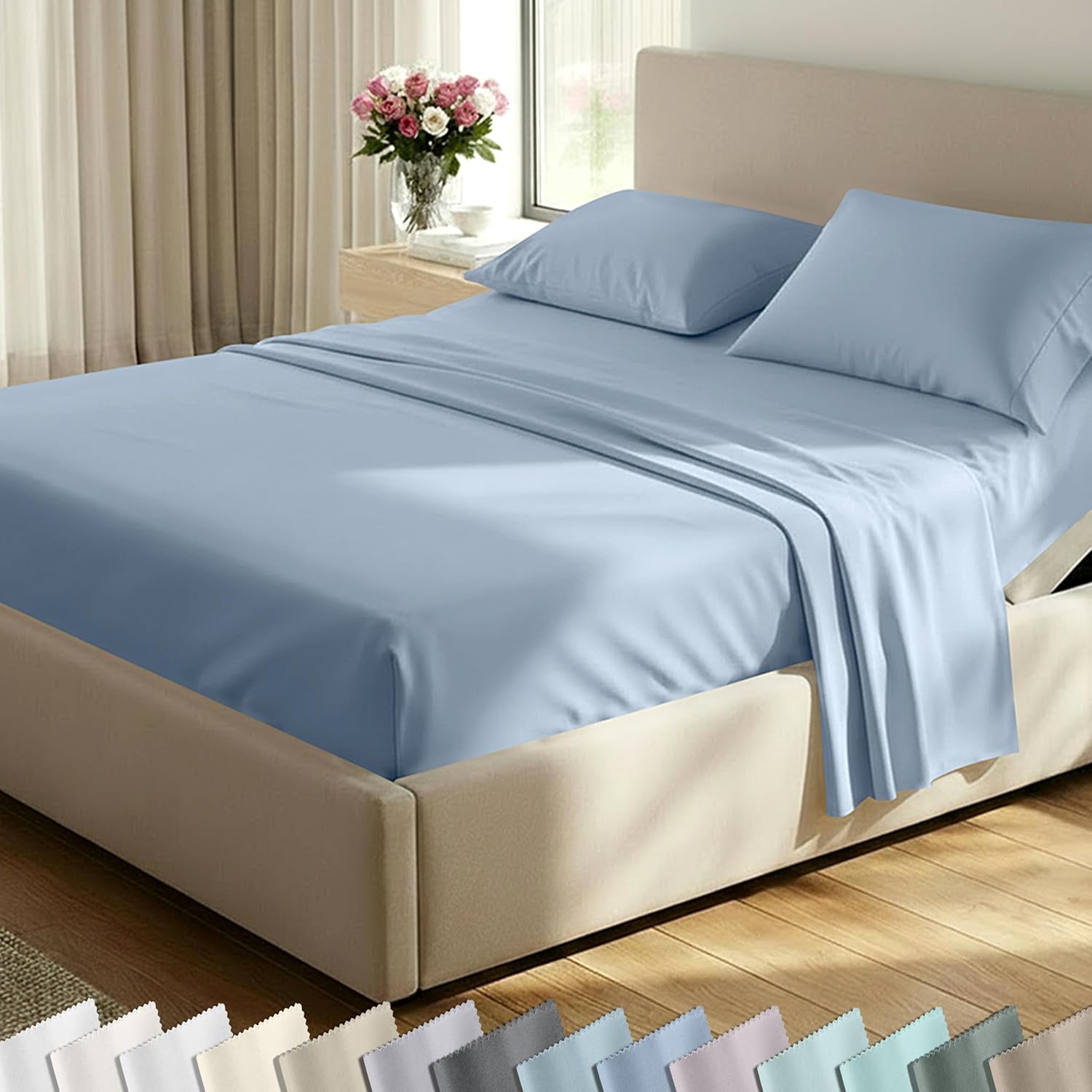 California Design Den Split King Sheet Set - 100% Cotton Luxury 600 Thread Count Breathable Split King Size Sheets for Adjustable Bed Luxury Durable Sheets with Soft Sateen Weave - Blue