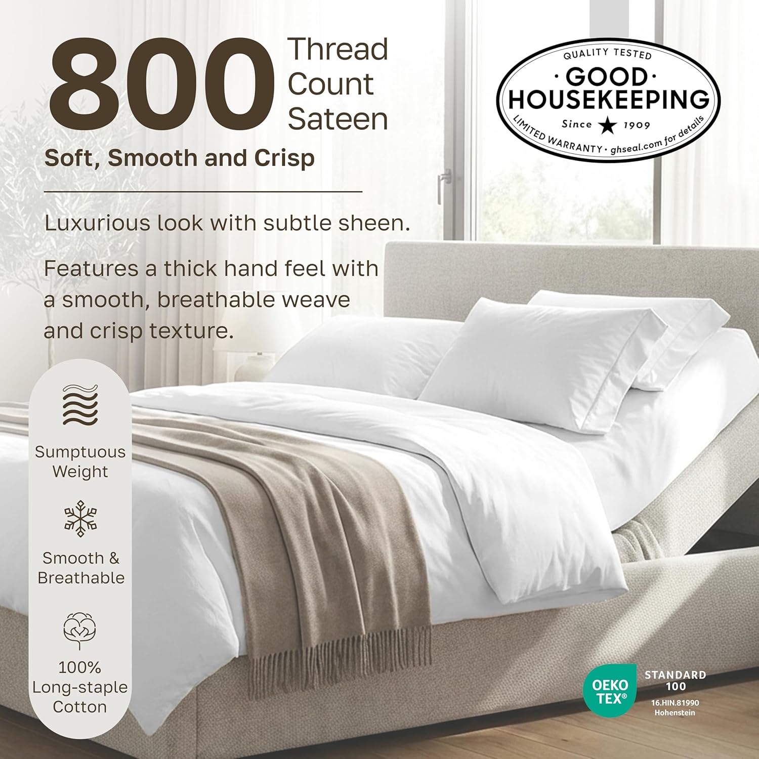 California Design Den Split King Sheets Sets for Adjustable Bed Soft 800 Thread Count Sateen 100% Cotton Set Includes Twin XL Fitted Sheets - True Ivory