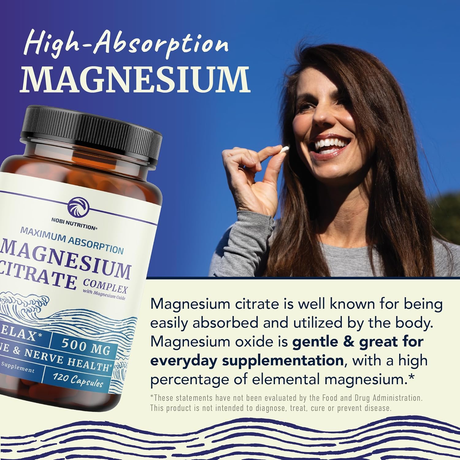 Magnesium Citrate 500 MG (120ct) for Calm & Relaxation | High Absorption Magnesium Supplement with Elemental Mag Oxide | Constipation & Digestion Support | Gluten-Free Soy-Free | 4-Month Supply