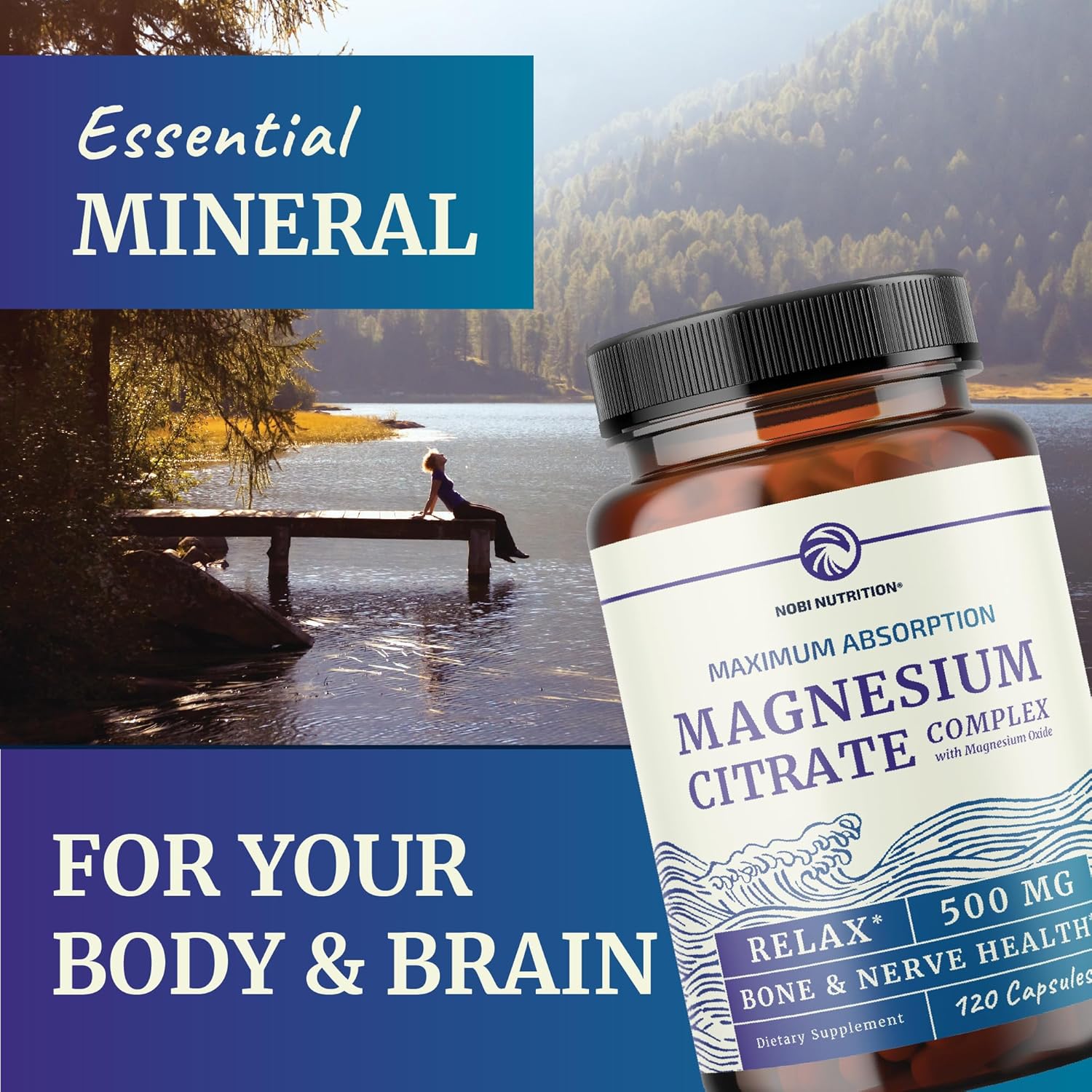 Magnesium Citrate 500 MG (120ct) for Calm & Relaxation | High Absorption Magnesium Supplement with Elemental Mag Oxide | Constipation & Digestion Support | Gluten-Free Soy-Free | 4-Month Supply