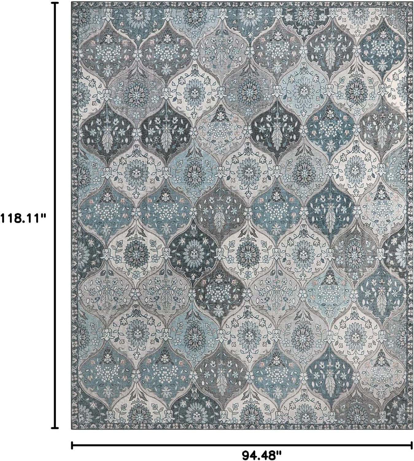 Lahome Moroccan 8x10 Area Rugs for Living Room Washable Rugs 8x10 Ultra-Thin Oriental Non-Slip Non Shedding Accent Carpet for Bedroom Dining Room Office Nursery Elise Blue