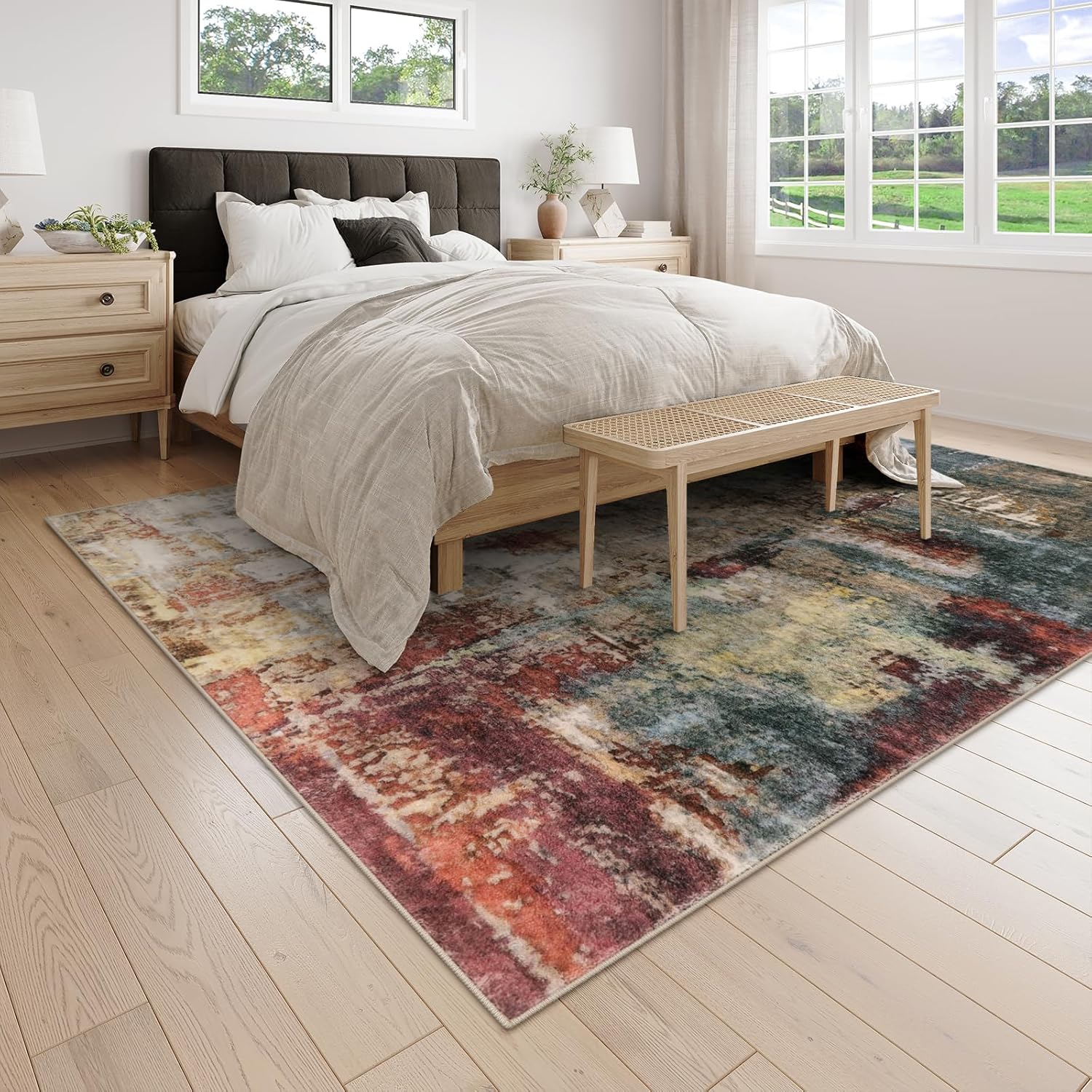 Lahome Modern Abstract Living Room Rug 8x10 Washable 8x10 Area Rugs for Bedroom Stain Resistant Non Slip Large Red Soft Indoor Carpet for Dining Room Table Home Decor