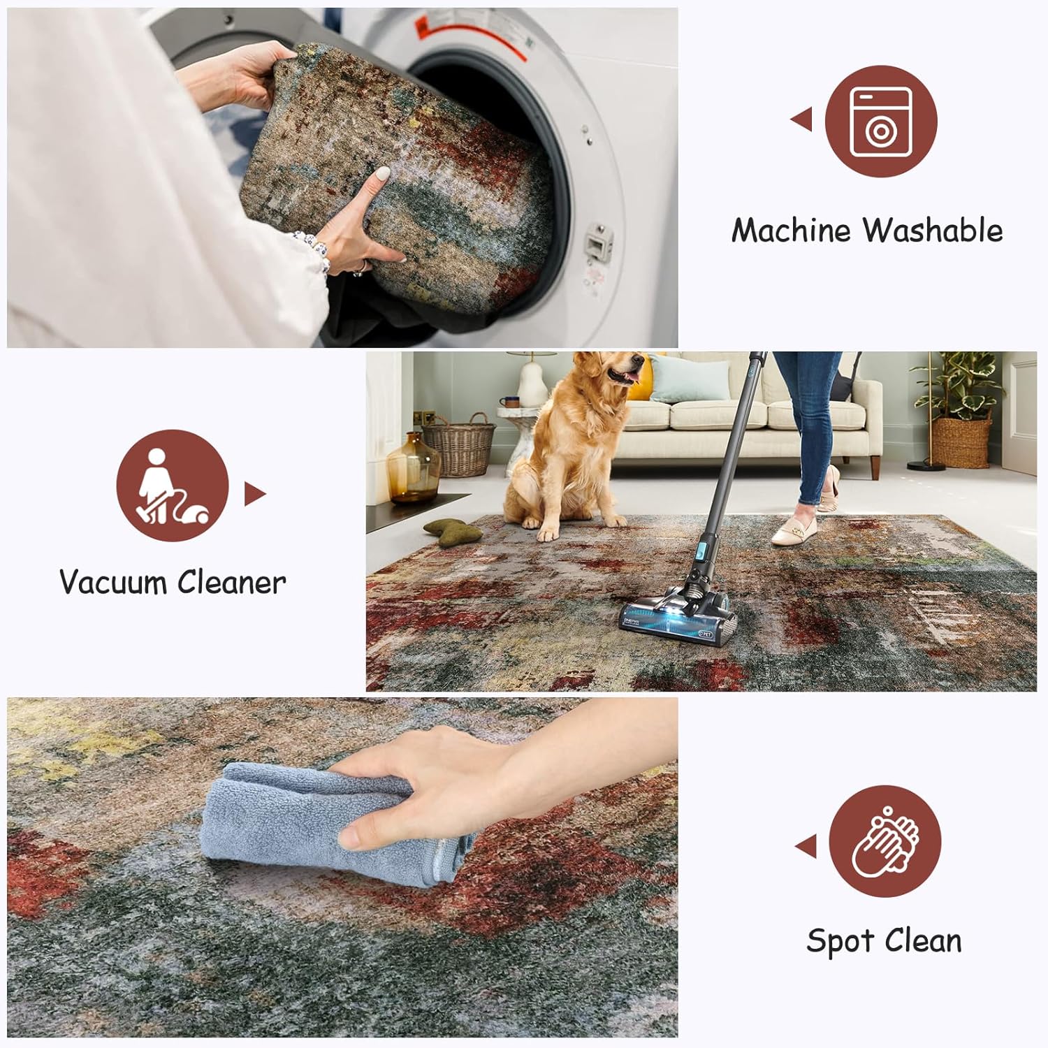 Lahome Modern Abstract Living Room Rug 8x10 Washable 8x10 Area Rugs for Bedroom Stain Resistant Non Slip Large Red Soft Indoor Carpet for Dining Room Table Home Decor
