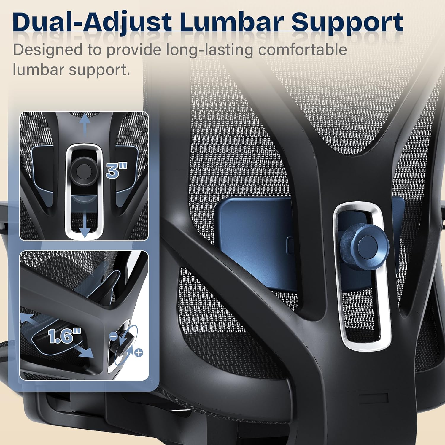 MOLENTS Ergonomic Office Chair Mesh Computer Desk Chairs with Adjustable Lumbar Support 3D Armrests Tilt Function Comfy Wide Seat Swivel Executive Work Task Chair for Company and Home