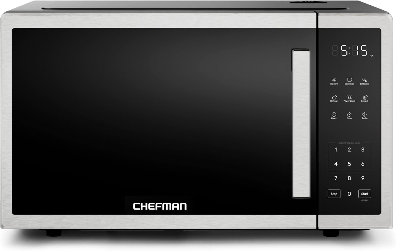 Chefman Countertop Microwave Oven 1.1 Cu. Ft. 1000 Watts with 10 Power Levels 3 Cooking Presets with One-Touch Express Cook 2 Defrost Settings Child Safety Lock & Mute Button ‚Äì Stainless Steel