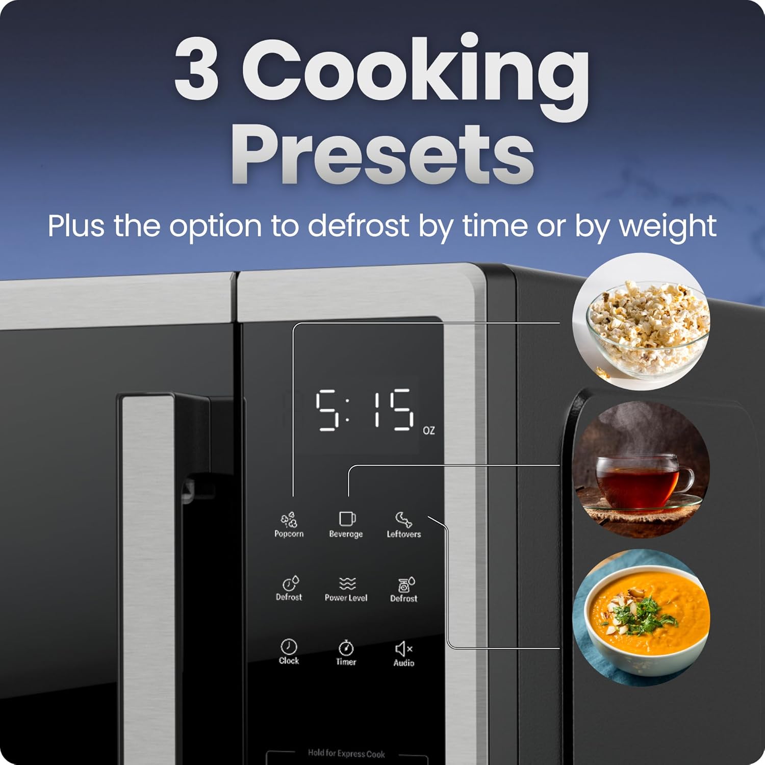 Chefman Countertop Microwave Oven 1.1 Cu. Ft. 1000 Watts with 10 Power Levels 3 Cooking Presets with One-Touch Express Cook 2 Defrost Settings Child Safety Lock & Mute Button ‚Äì Stainless Steel