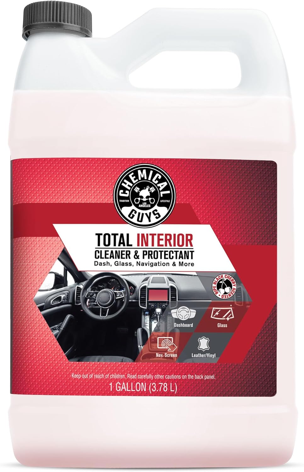Chemical Guys Total Interior Cleaner & Protectant 128 oz Black Cherry Scent All-in-One Interior Cleaner for Leather Vinyl Plastic Glass Carpet & More Residue-Free Finish