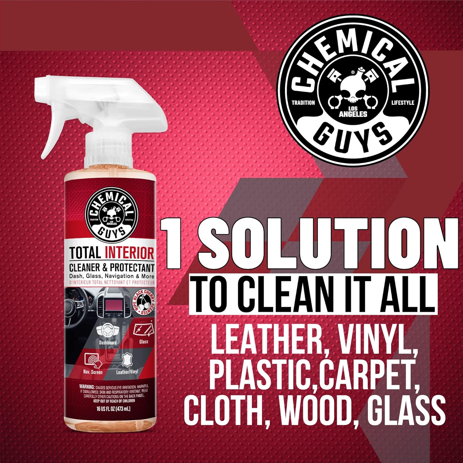 Chemical Guys Total Interior Cleaner & Protectant 128 oz Black Cherry Scent All-in-One Interior Cleaner for Leather Vinyl Plastic Glass Carpet & More Residue-Free Finish