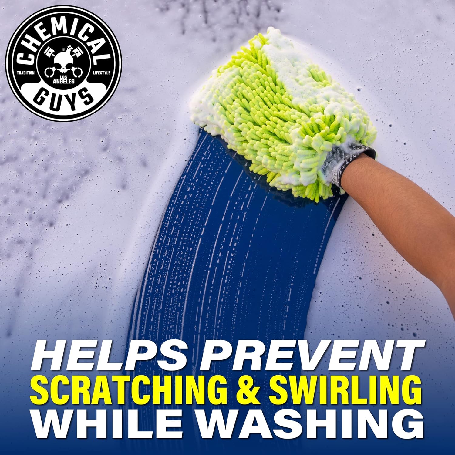 Chemical Guys Chenille Premium Scratch-Free Microfiber Wash Mitt Lime Green 9.6" x 2.3" x 7" (3 Pack) - MIC49303