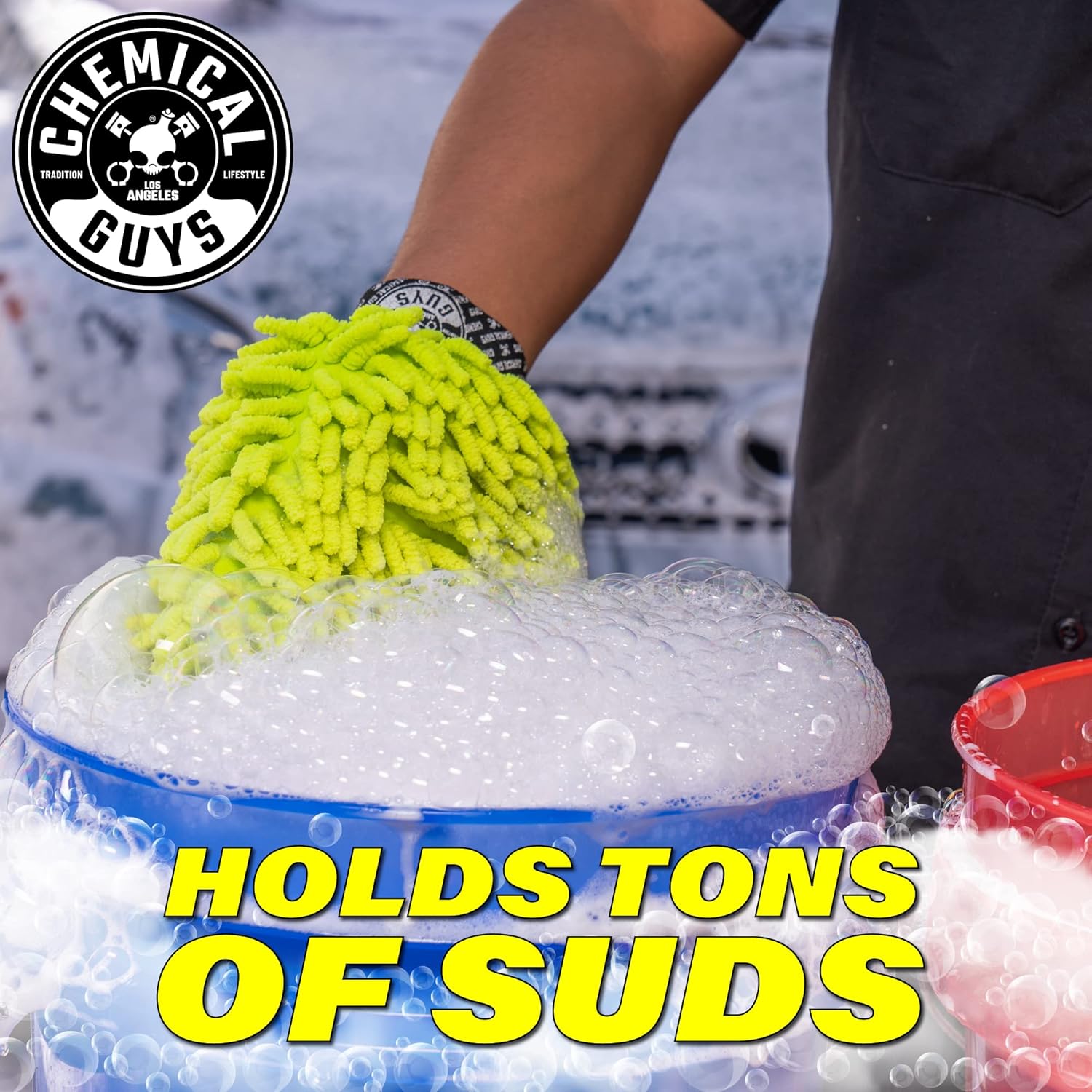 Chemical Guys Chenille Premium Scratch-Free Microfiber Wash Mitt Lime Green 9.6" x 2.3" x 7" (3 Pack) - MIC49303