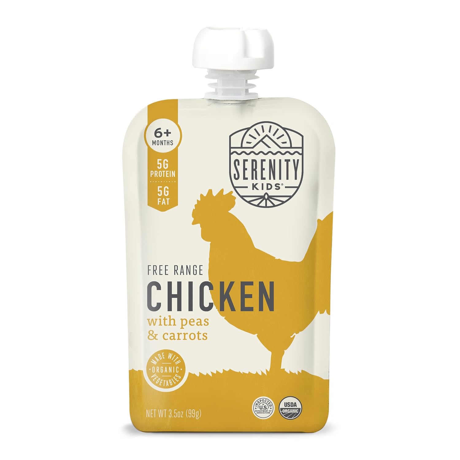 Serenity Kids 6+ Months Chicken Baby Food Pouch - Protein Pouch with 5g Protein - On-the-Go Toddler Meal - No Added Sugar Organic Chicken & Veggie Puree - 3.5 Oz Pack of 12
