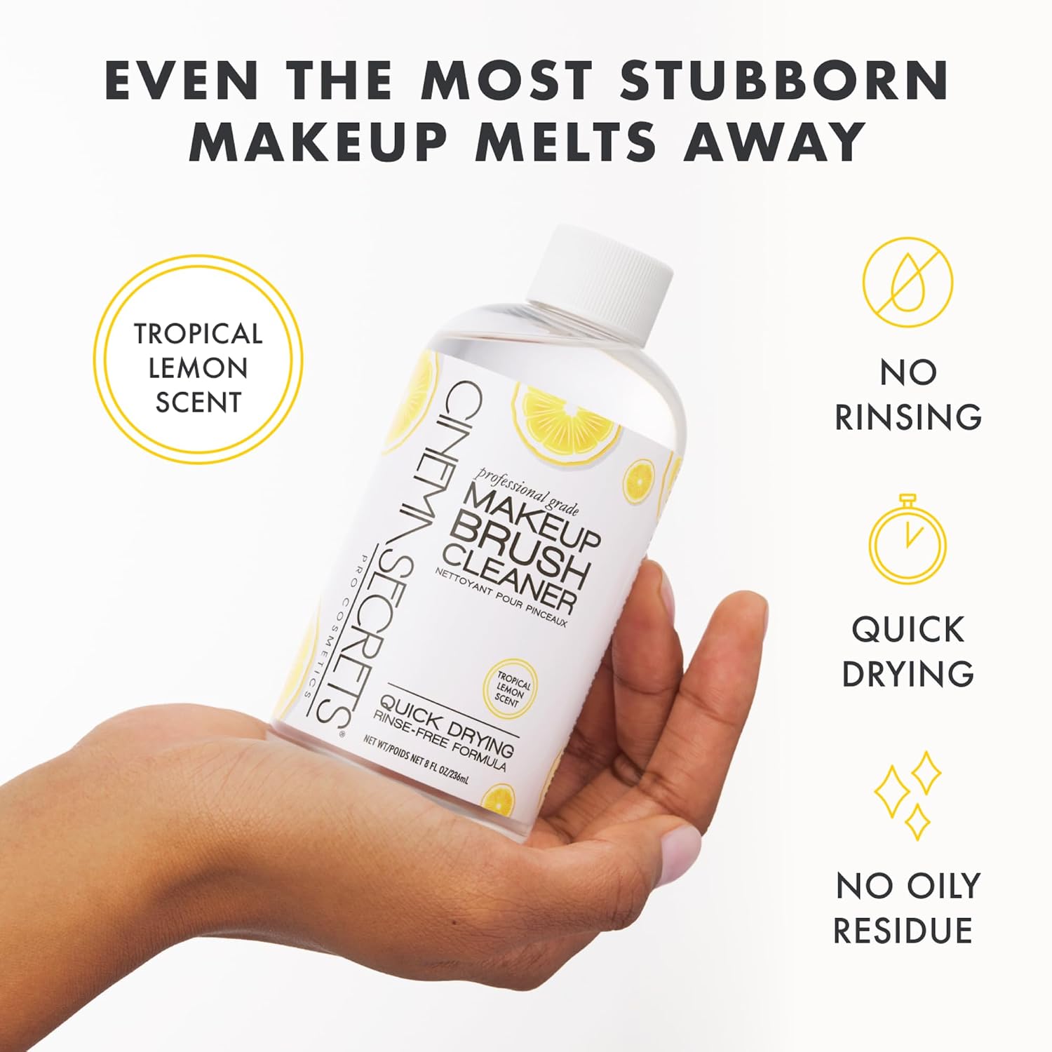Cinema Secrets Original Makeup Brush Cleaner Solution - Professional Cleanser for Makeup Brushes - Quick-Drying, Rinse-Free Formula - Removes Stubborn Waterproof Make Up - Lemon (16 fl oz)