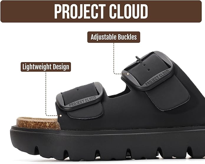 Project Cloud 100% Genuine Leather Platform Sandals Women Footwear - Wedge Chunky Slides for Women 2026 with Memory Foam Insole & Cork Footbed Womens Sandals (GreeceChunky)