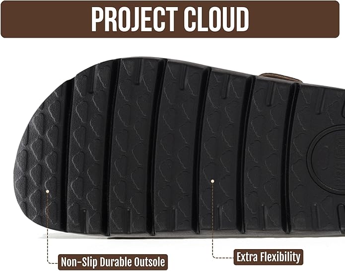 Project Cloud 100% Genuine Leather Platform Sandals Women Footwear - Wedge Chunky Slides for Women 2026 with Memory Foam Insole & Cork Footbed Womens Sandals (GreeceChunky)