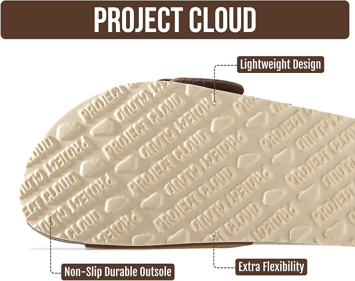 Project Cloud 100% Genuine Leather Sandals Women Dressy Beach Essentials Slides for Women Footwear-Lightweight with Memory Foam Insole Sandals for Women 2026-Womens Slides (Mykonos Cognac 8)