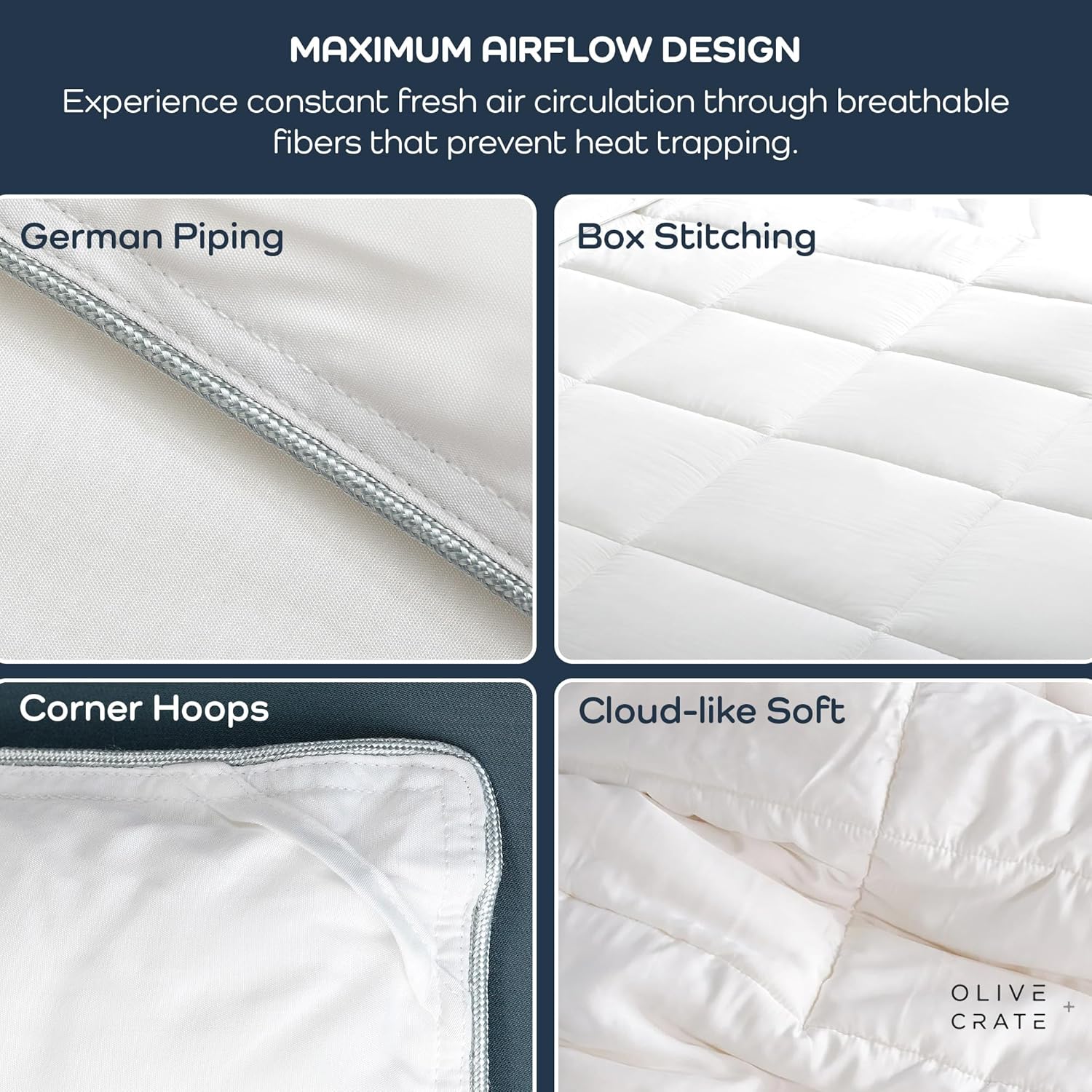 Olive + Crate Cooling Down Alternative Comforter - Hypoallergenic King Size Duvet Insert Lightweight - All Seasons Plush Design Bamboo Comforter - 100% Bamboo Viscose Outer Cover - White 102"x90"