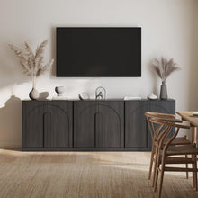 BELLEZE Bijou Modular Media Console Wall Unit (94.5" Wide)-Extra Long Entertainment Center & Storage System-Arched Door Sideboard for Living Room & Office-Hides All Clutter Ebony
