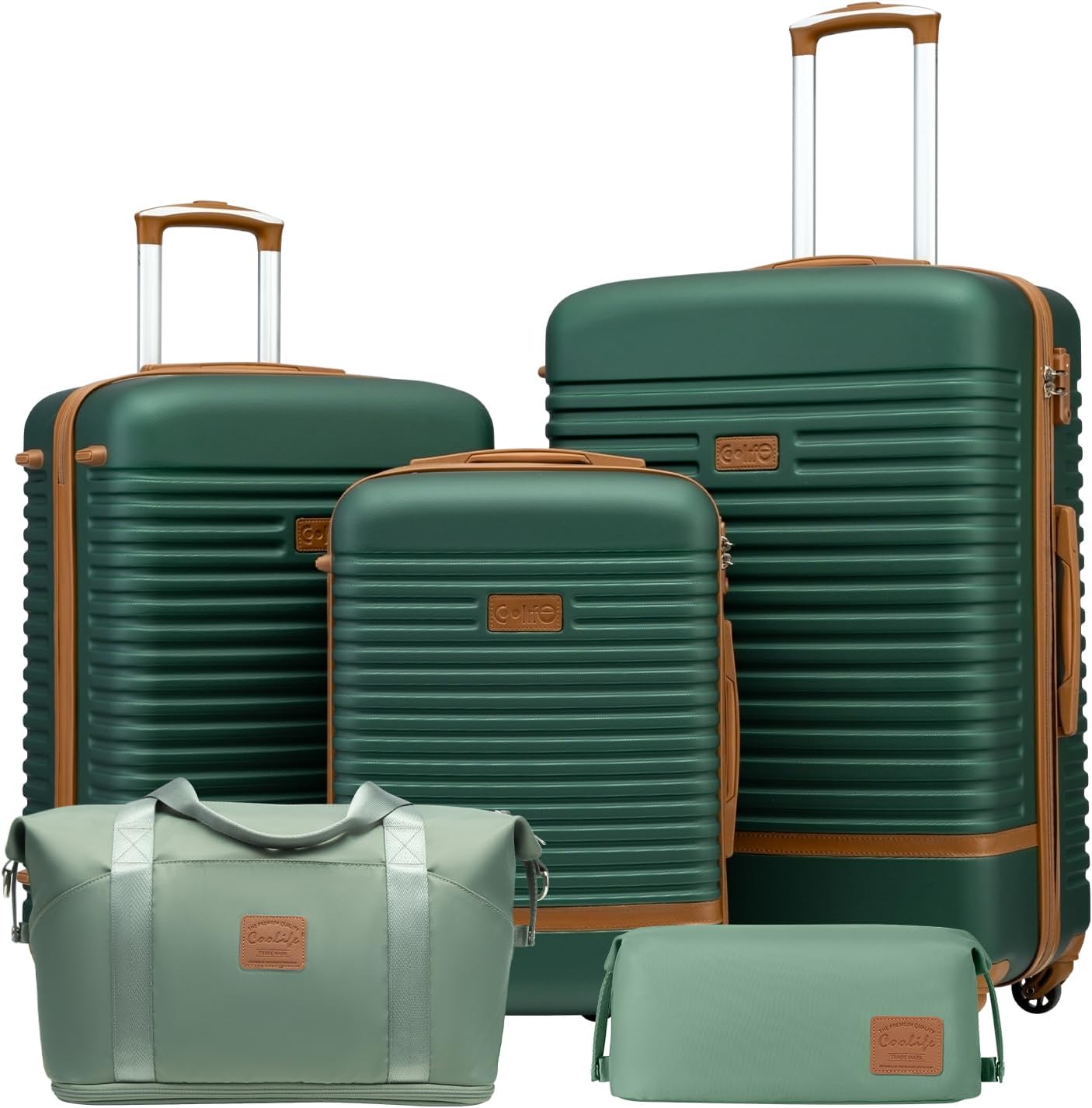 Coolife Suitcase Set 3 Piece Luggage Set Carry On Travel Luggage TSA Lock Spinner Wheels Hardshell Lightweight Luggage Set(Dark Green 5 piece set)